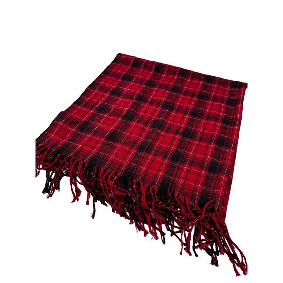 Pier 1 Imports Pashmina Plaid Red Lurex Throw Shawl Blanket Vintage Christmas - Picture 1 of 13
